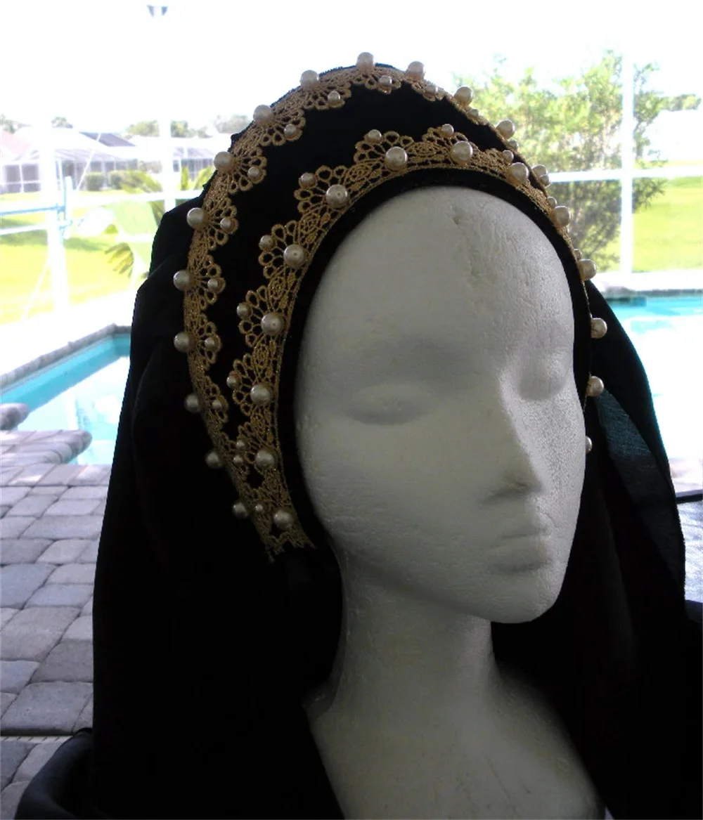 

Renaissance Tudor Crown Headband Black Victorian Queen Elizabeth Crown Anne Boleyn Cosplay Head Piece Hair Accessories Headdress