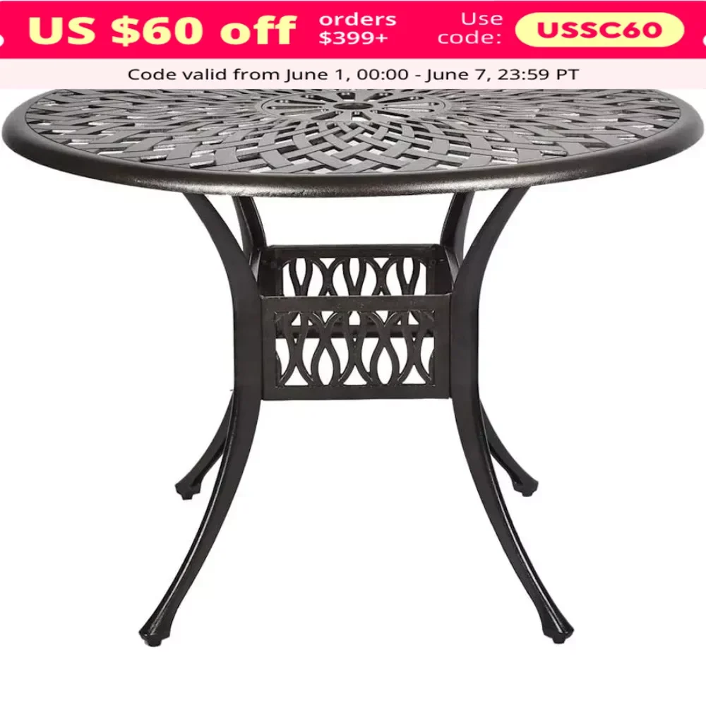 Outdoor Round Patio Bistro Dining Table, Cast Aluminum Conversation Table with 2.2" Umbrella Hole, Garden Patio Table
Outdoor Round Patio Bistro Dining Table, Cast Aluminum Conversation Table with 2.2" Umbrella Hole, Garden Patio Table