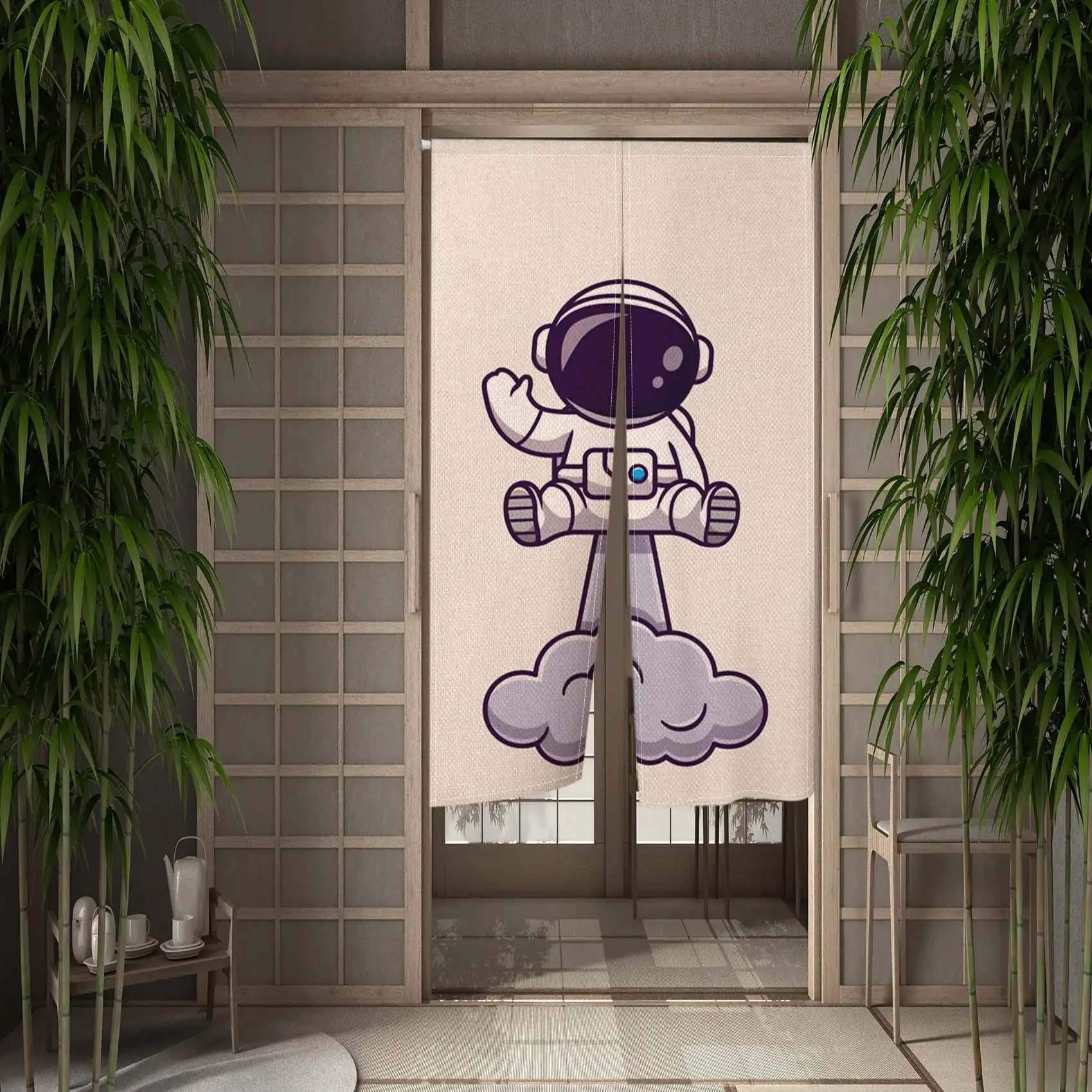 

Занавеска на дверь в японском стиле с изображением Луны, ночи, астронавта, Вселенной, звездного неба, кухни, спальни, входные занавески, подвесная полузанавеска