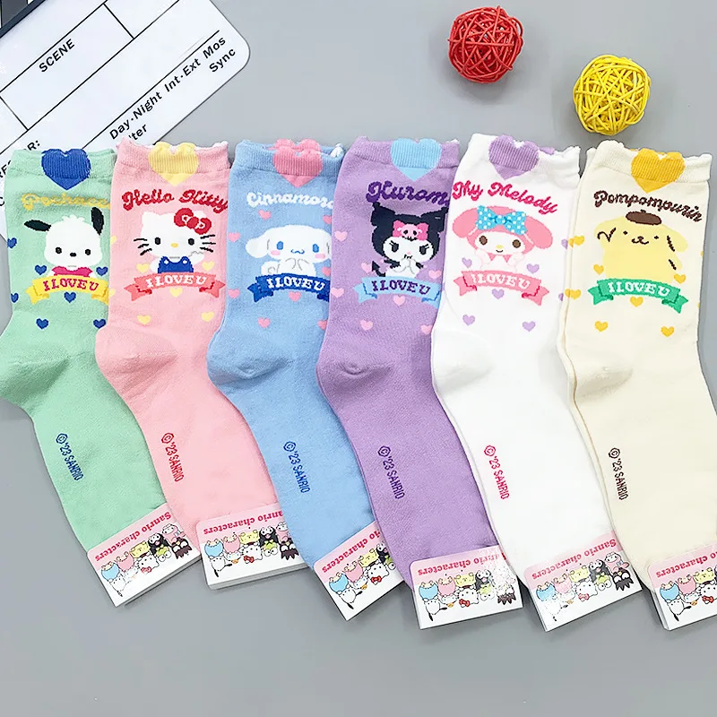 

Новые носки Sanrio с героями мультфильмов для осени и зимы, носки HelloKitty Love, женские носки средней длины в стиле Cinnamoroll, разные стили
