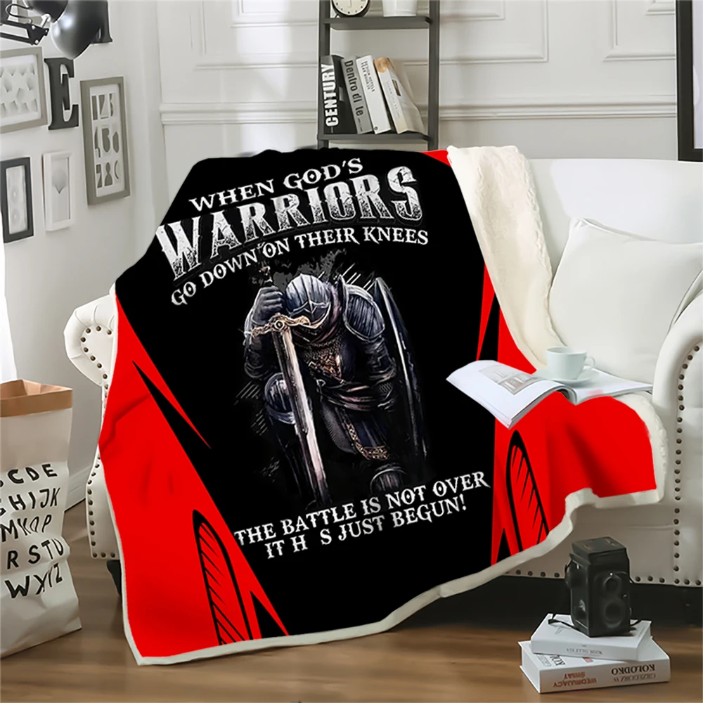 

HX Knights Templar Blankets When God Is Warriors 3D Graphic Printed Throw Blanket For Beds Double Layer Winter Plush Quilts