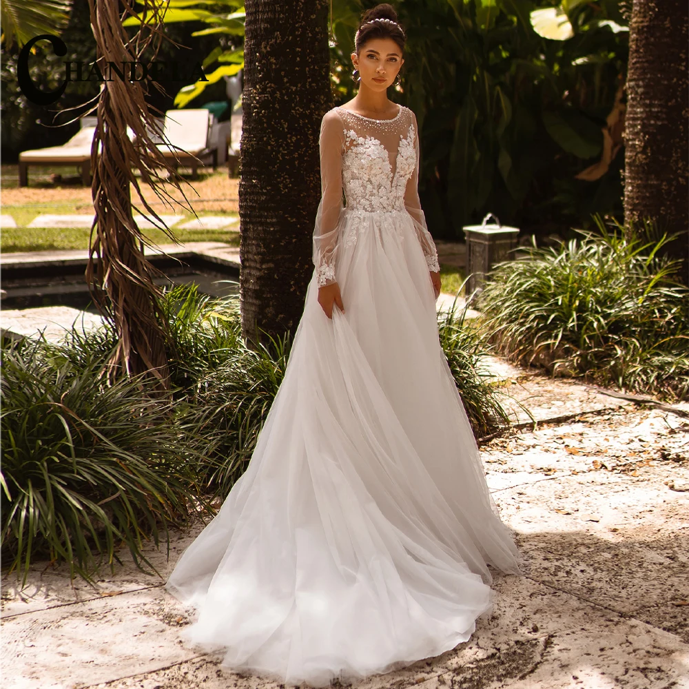 CHANDELA Chic Wedding Dresses O-Neck 3D Flowers Beading Long Sleeves Bridal Gown Vestidos De Novia Personalised For Women
CHANDELA Chic Wedding Dresses O-Neck 3D Flowers Beading Long Sleeves Bridal Gown Vestidos De Novia Personalised For Women