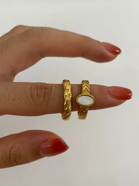 Peri'sbox-Bagues ovales en nacre blanche pour femme, plaqué or, acier inoxydable, étanche, bijoux de fête de mariage, mode simple 1