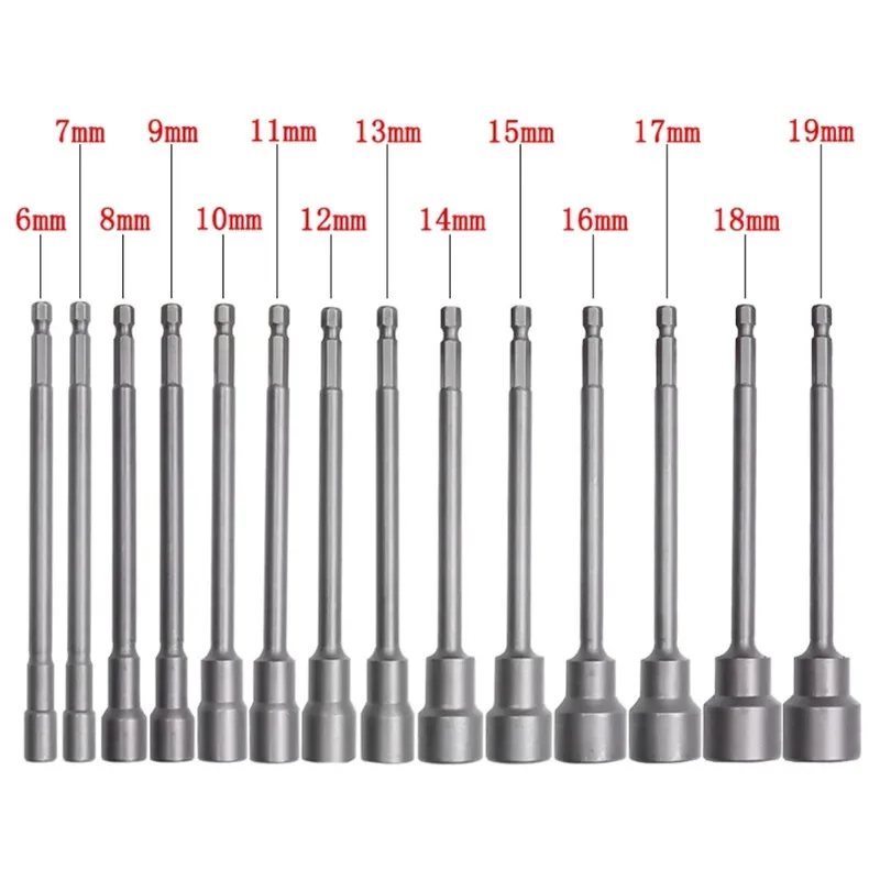 

150mm Long 6mm-19mm Hexagon Nut Driver Drill Bit Socket Wrench Extension Sleeve Nozzles Adapter For Pneumatic Electric Screwdriv
