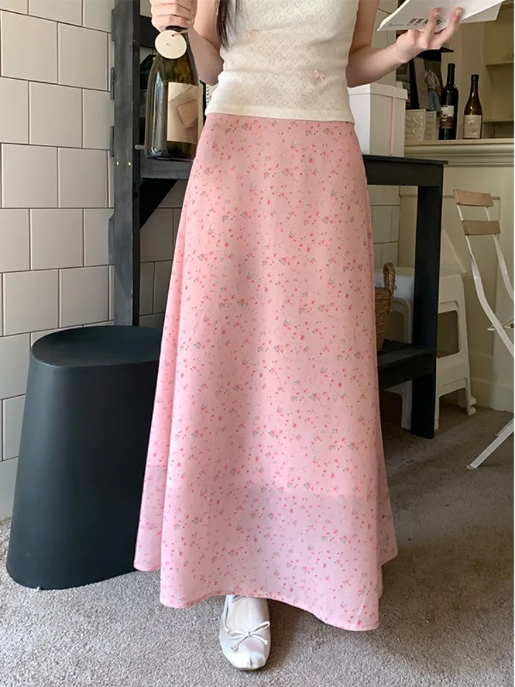 

Женская длинная Двухслойная юбка, элегантная Милая трапециевидная юбка во французском стиле с высокой талией и цветочным принтом, лето 2024