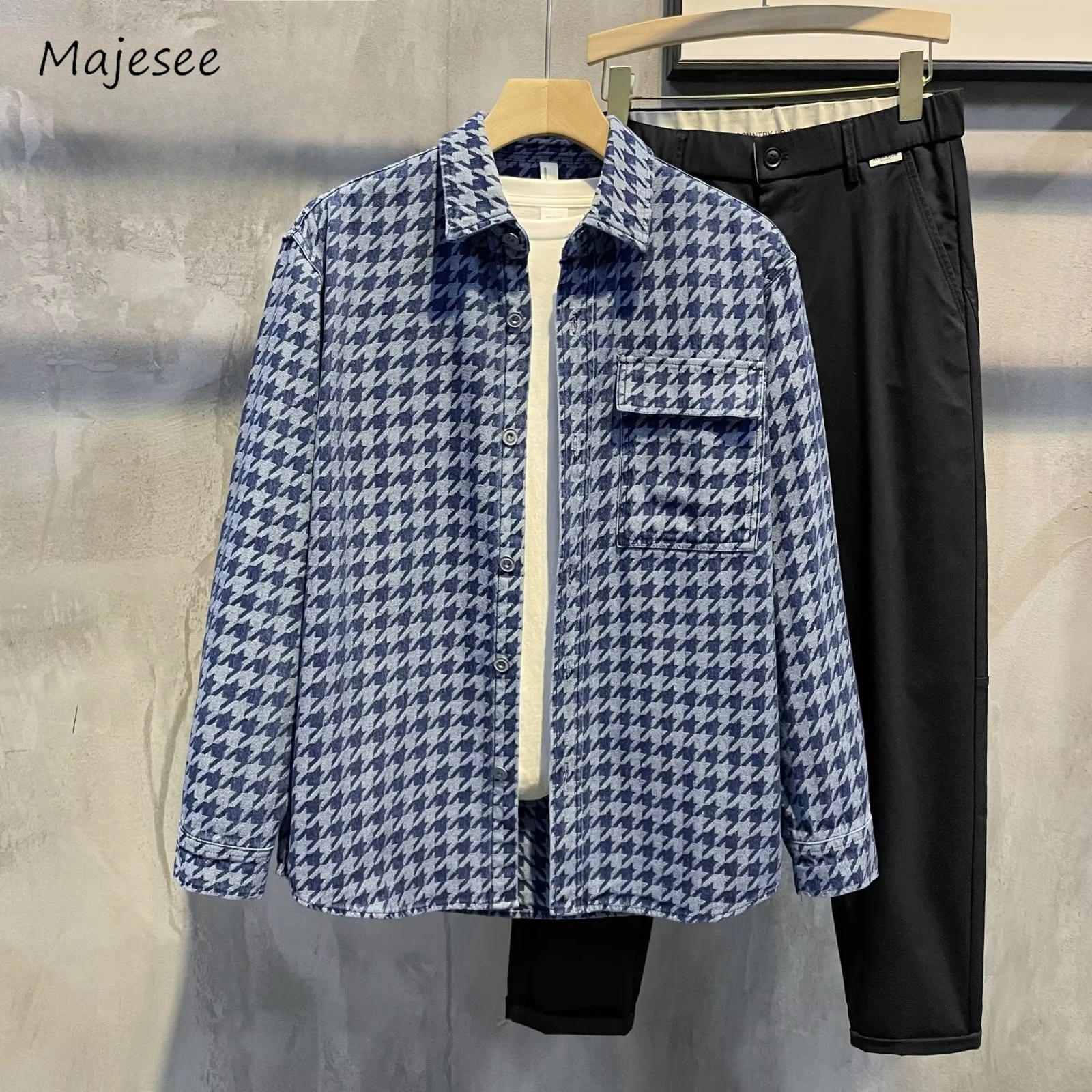 

Houndstooth Jackets Men M-3XL Cozy Classic Business Fashion Korean Style All-match Autumn Long Sleeve Basic Clothing Casual Chic