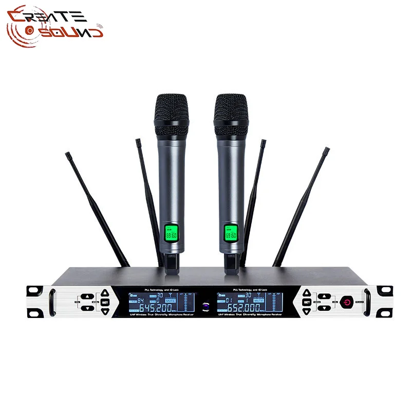 Wireless Microphone 2 Channel Handheld Dynamic Karaoke Microphone UHF Band Metal Body for DJ Party Stage Church Performance 
Wireless Microphone 2 Channel Handheld Dynamic Karaoke Microphone UHF Band Metal Body for DJ Party Stage Church Performance