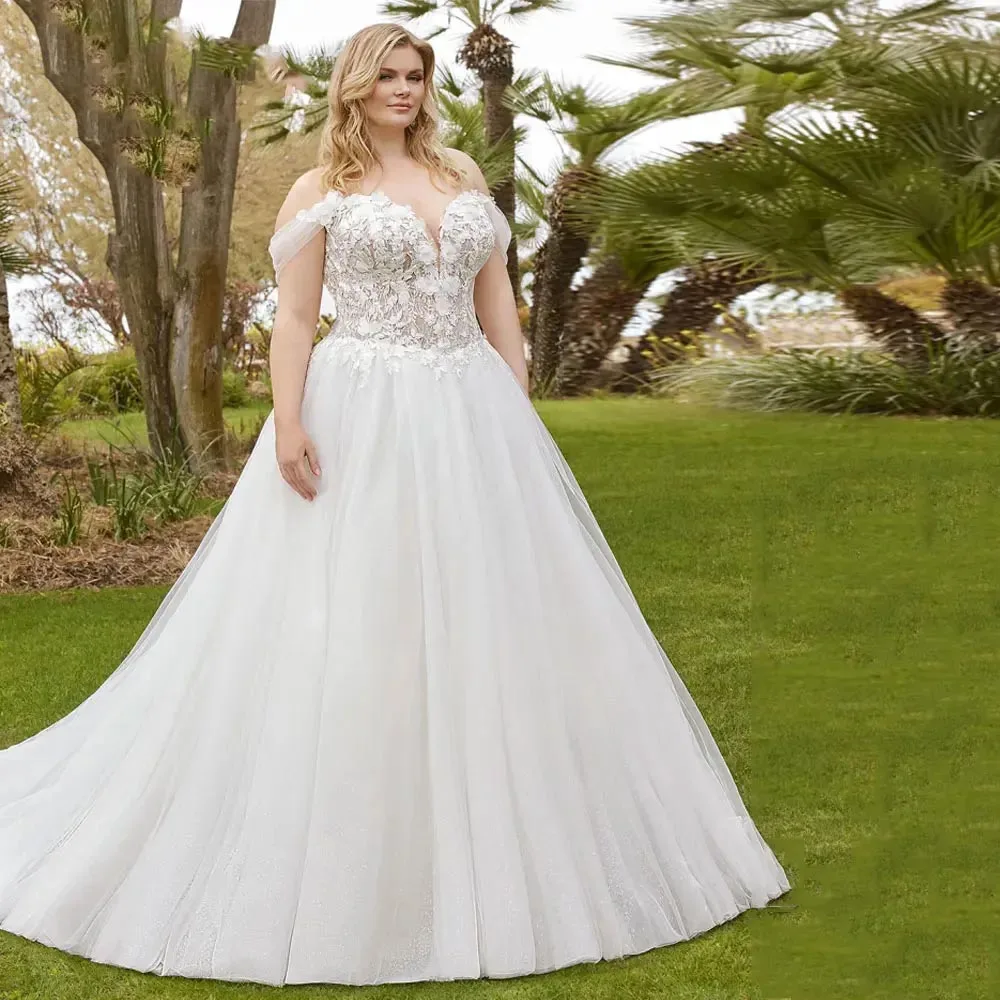 

MANRAY Elegant Wedding Dresses 2024 Plus Size Sweetheart Applique Off the Shoulder A-Line Bridal Gown Backless Vestidos De Novia