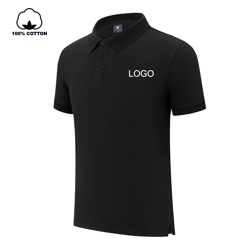 

100% Pure Cotton Polo Men Shirt Business Casual Solid Color Turndown Collar Tops Unisex Summer Short Sleeve Polos Original Logo