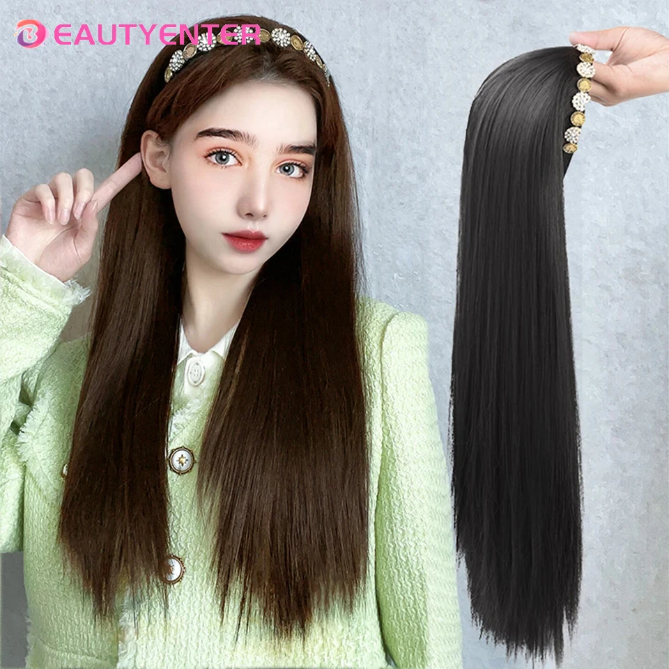 

Synthetic Long Lolita Diamond Tassels Half Headband Wig With Hair Band Fluffy Clip in Hair Extension Seamless Straight Curly