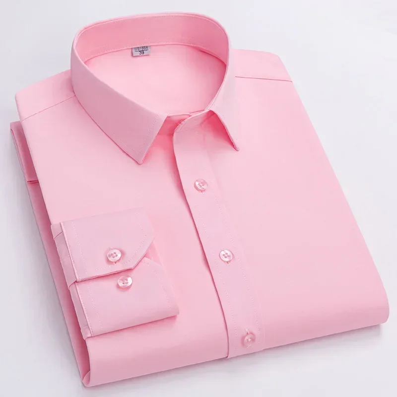 

Новинка Осенняя мужская рубашка тонкая облегающая деловая однотонная черно-белая розово-синяя эластичная мягкая рубашка с длинным рукавом для банкета и офиса