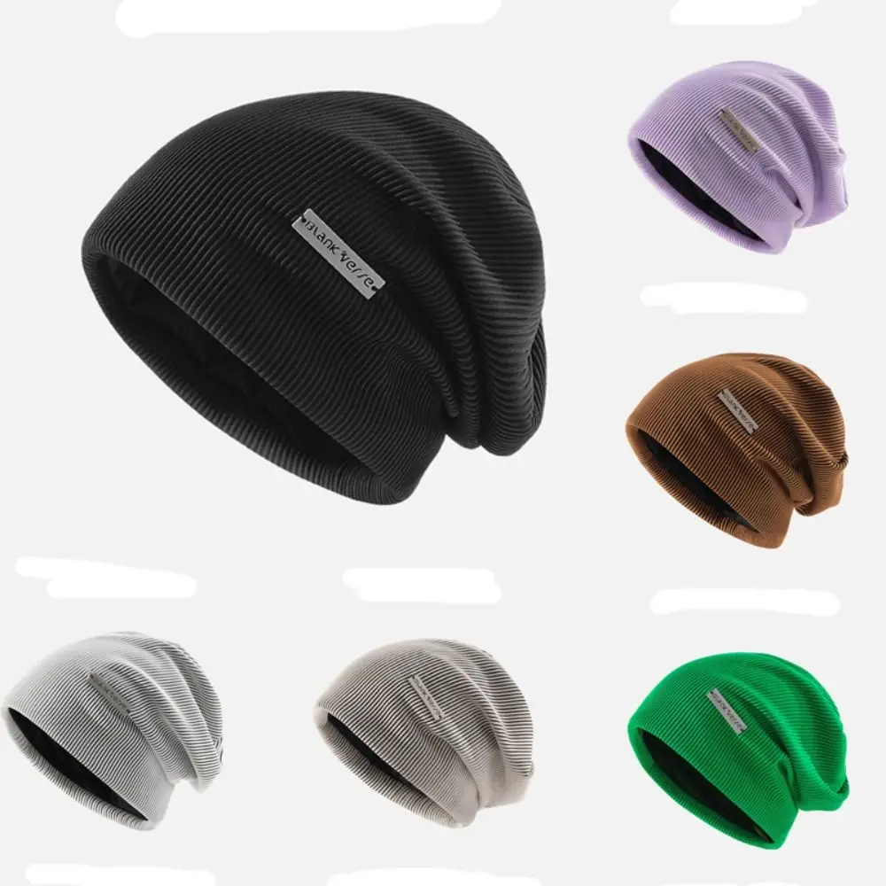 

Windproof Knitted Beanies New Solid Color Winter Autumn Ladies Casual Cap Warmer Bonnet Pile Cap Women Men