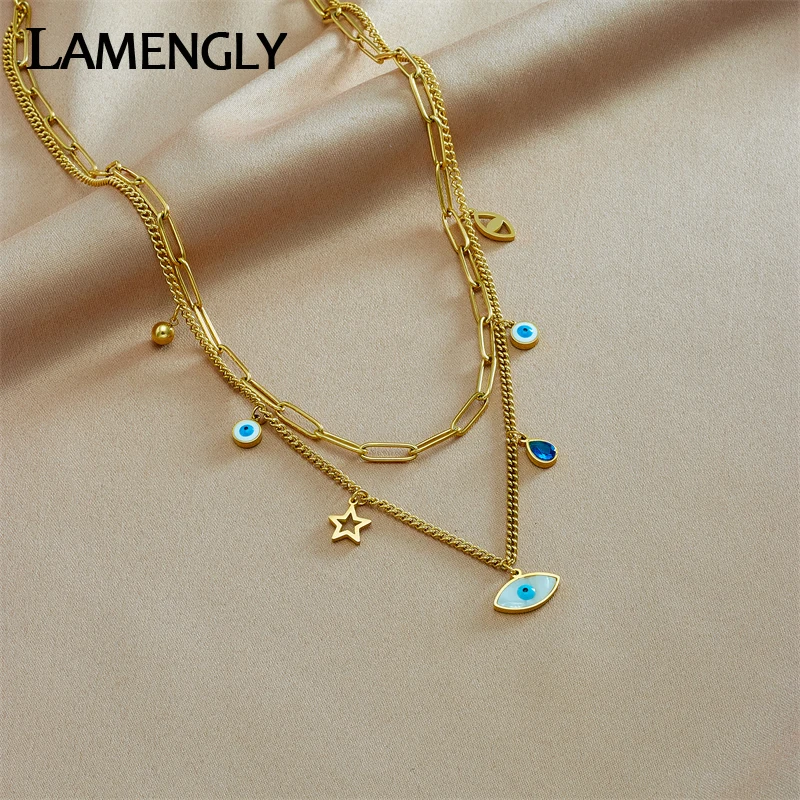 LAMENGLY 316L Stainless Steel 2-Layer Eyes Star WaterDrop Zircon Pendant Necklace For Women New Trend Girls Jewelry Chain Gifts
LAMENGLY 316L Stainless Steel 2-Layer Eyes Star WaterDrop Zircon Pendant Necklace For Women New Trend Girls Jewelry Chain Gifts