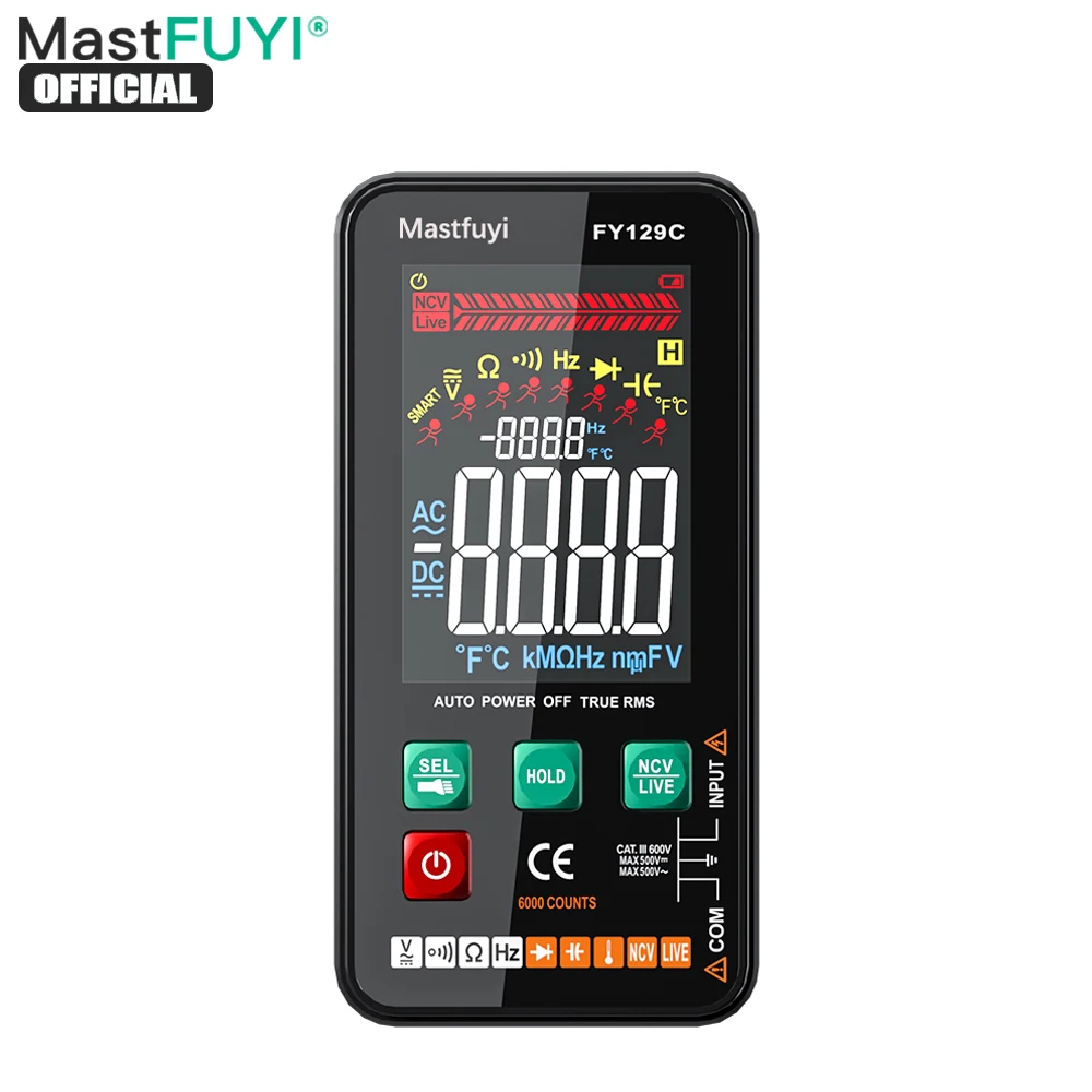 Умный Цифровой мультиметр MASTFUYI с кронштейном, большой цветной дисплей, емкость для измерения напряжения постоянного и переменного тока, сопротивление, диод, Бесконтактный индикатор напряжения, Гц, проверка проводов под током
Умный Цифровой мультиметр MASTFUYI с кронштейном, большой цветной дисплей, емкость для измерения напряжения постоянного и переменного тока, сопротивление, диод, Бесконтактный индикатор напряжения, Гц, проверка проводов под током