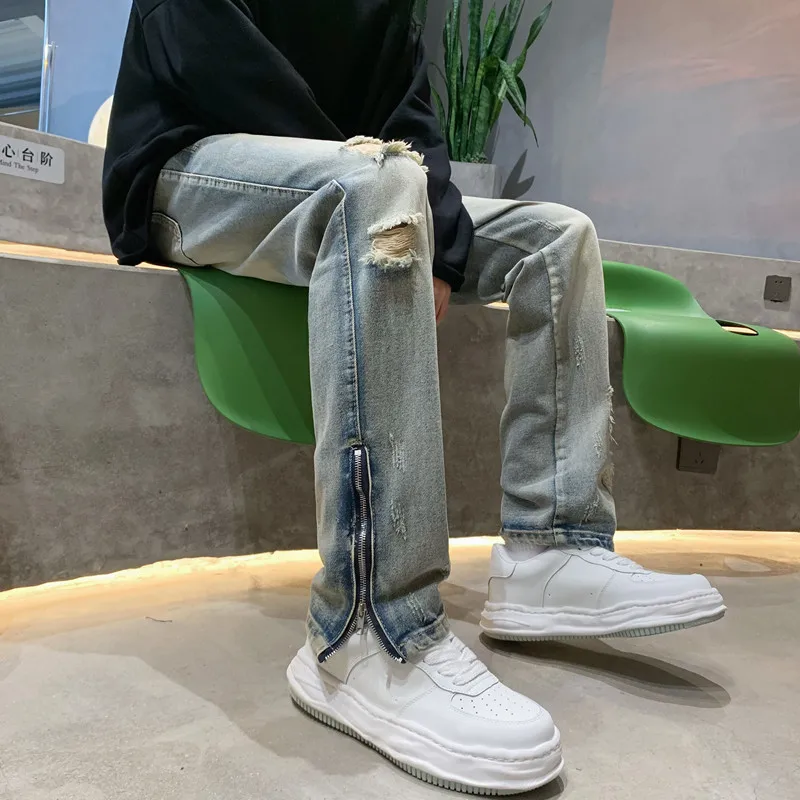 Hole Jeans Zipper Men Ripped Straight Leg High Street Blue Washed Bleached Denim Casual Trousers Youth Fashion Long Pants
Hole Jeans Zipper Men Ripped Straight Leg High Street Blue Washed Bleached Denim Casual Trousers Youth Fashion Long Pants