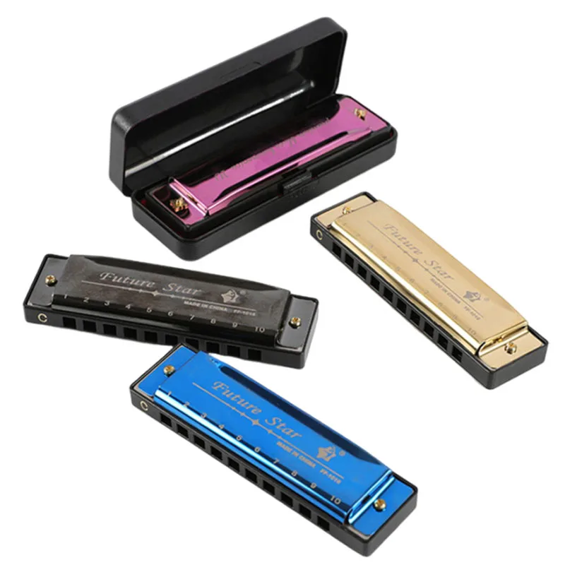 

10 Hole Blues Harmonica for Beginner Introduction Performance for Beginner Students Kids Gift ABS Phosphor bronze Mouth Organ