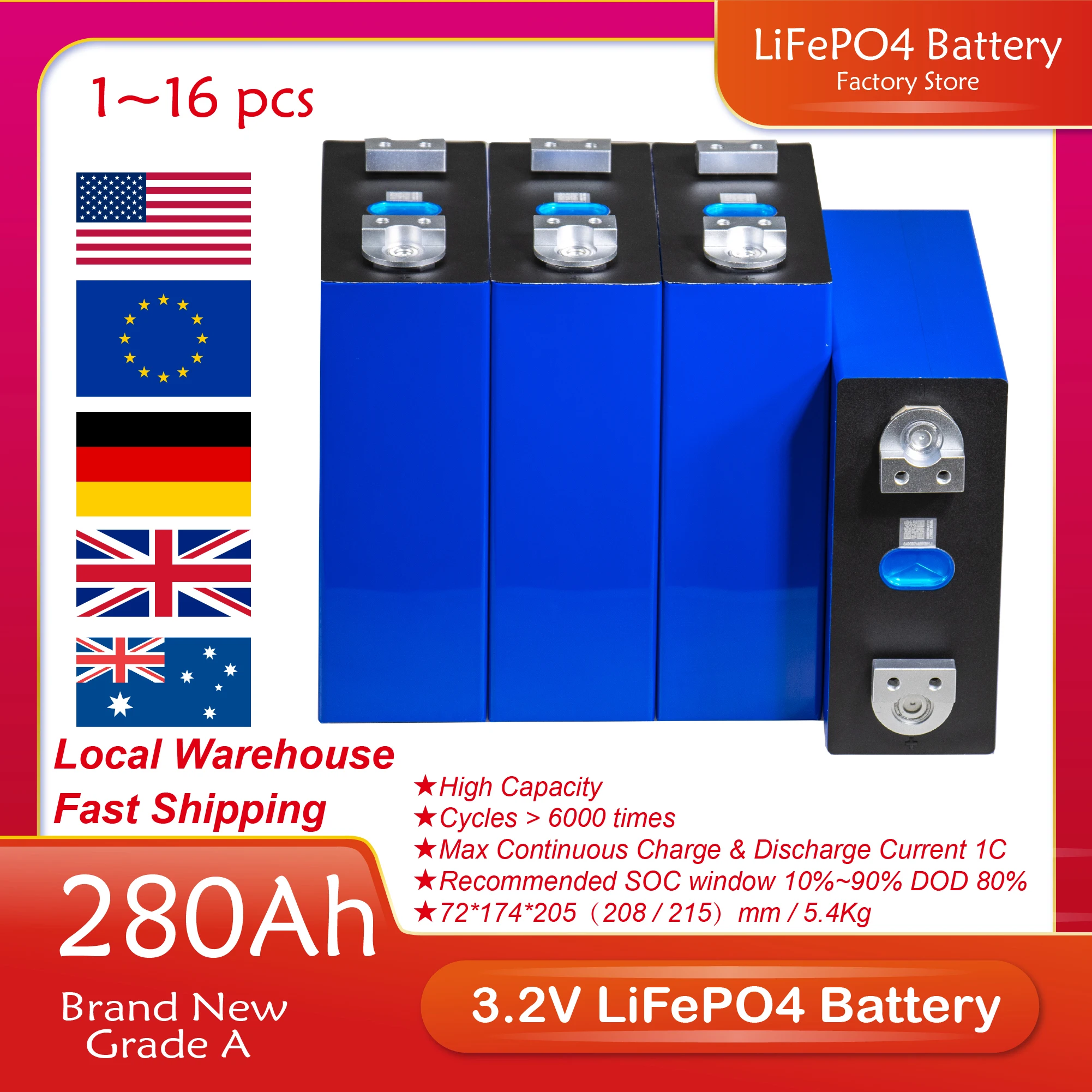 32/16/8/4PCS 3.2V 280AH LFP Cells LF280K Battery Brand New With Flexible Busbar DIY 48V 12V 24V Batterie Pack For Forklift
32/16/8/4PCS 3.2V 280AH LFP Cells LF280K Battery Brand New With Flexible Busbar DIY 48V 12V 24V Batterie Pack For Forklift
