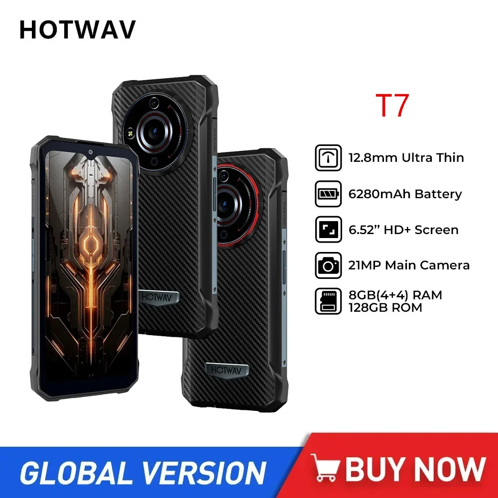

HOTWAV T7 Rugged 4G Smartphone 6.52Inch HD+ Display Octa Core 4GB+128GB Android 13 Mobile Phone 21MP Rear Camera 6280mAh Battery