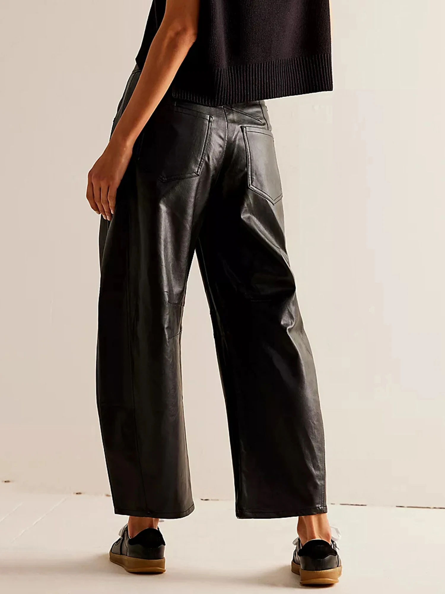 

Women Faux Leather Pants Y2k Straight Wide Leg Pants Casual High Waisted Going out Bell Bottom Trousers