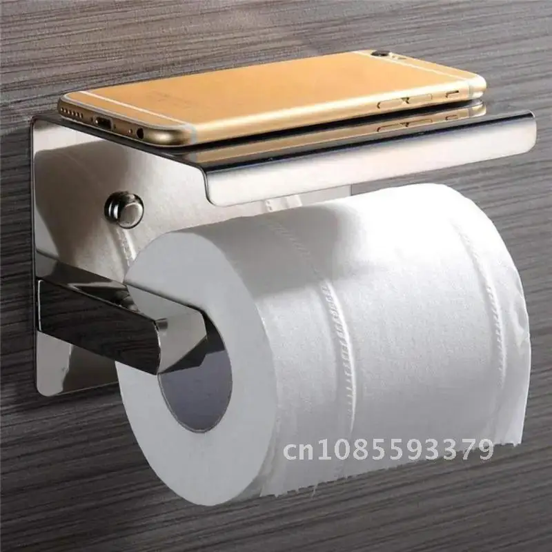 

Toilet Paper Holder Wall Mount with Shelf Towel Rack Tissue Boxes Black Bathroom Phone Holder WC Rolhouder