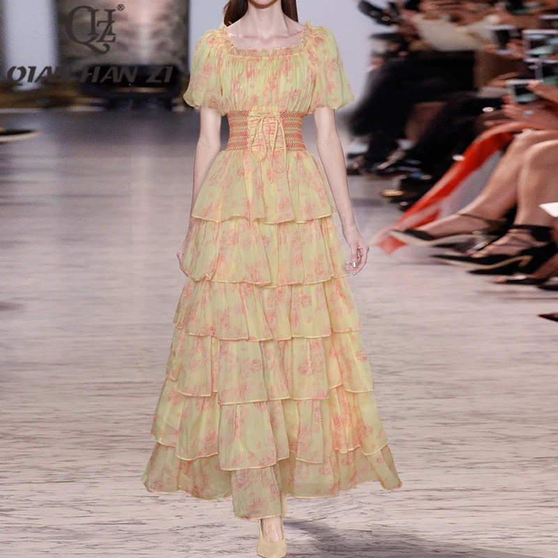 QHZ Designer Printed Fashion Vintage Maxi dress Women Elastic waistline Drawstring Cascading Ruffle Party dresses Long
QHZ Designer Printed Fashion Vintage Maxi dress Women Elastic waistline Drawstring Cascading Ruffle Party dresses Long