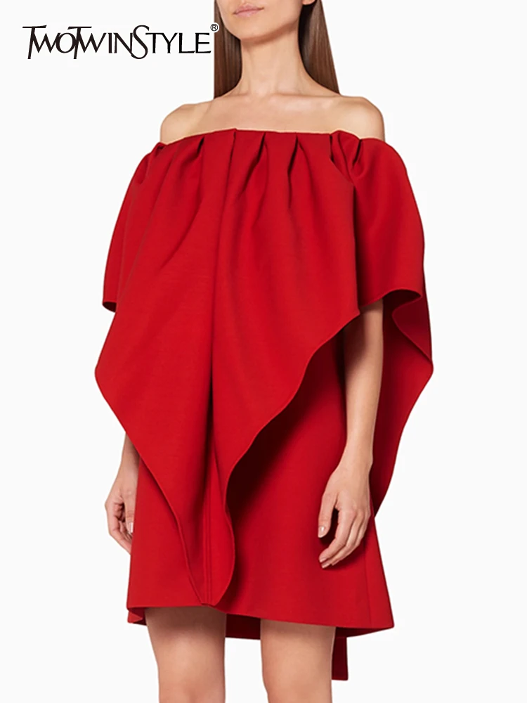 TWOTWINSTYLE Solid Sexy Patchwork Folds Dress For Women Slash Neck Short Sleeve High Waist Spliced Bowknot Formal Dresses Female
TWOTWINSTYLE Solid Sexy Patchwork Folds Dress For Women Slash Neck Short Sleeve High Waist Spliced Bowknot Formal Dresses Female
