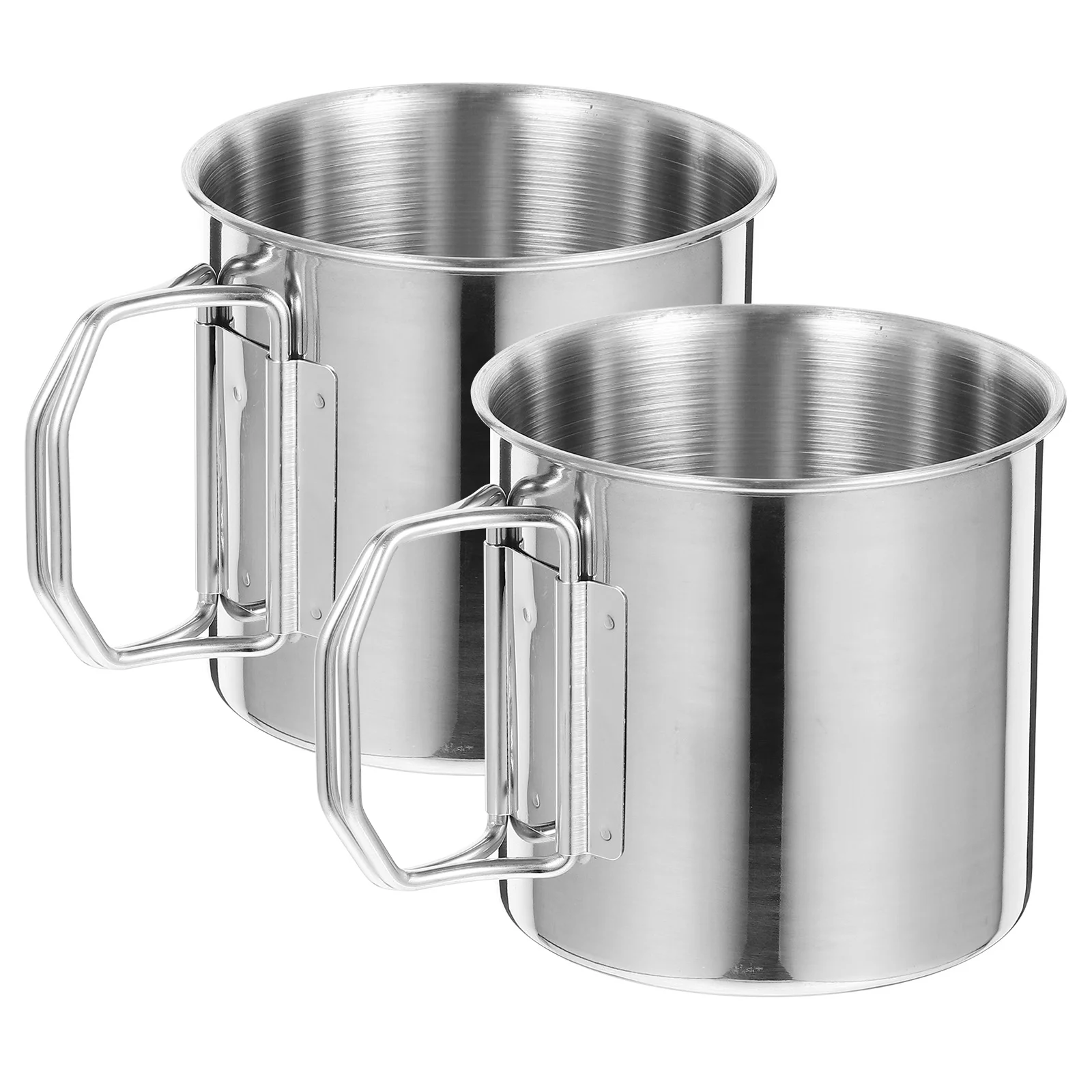 

2 Pcs Stainless Camping Mug Mugs Storage Outdoor Water Cup Drinking with Folding Handle Portable Cups 304 Steel Glass