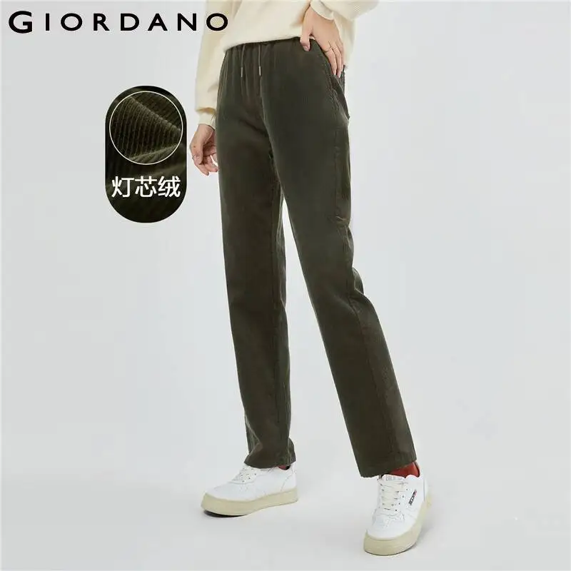 

GIORDANO Women Pants Elastic Waist 100% Cotton Warm Corduroy Pants Solid Color Ankle Length Simple Fashion Casual Pants 05423677