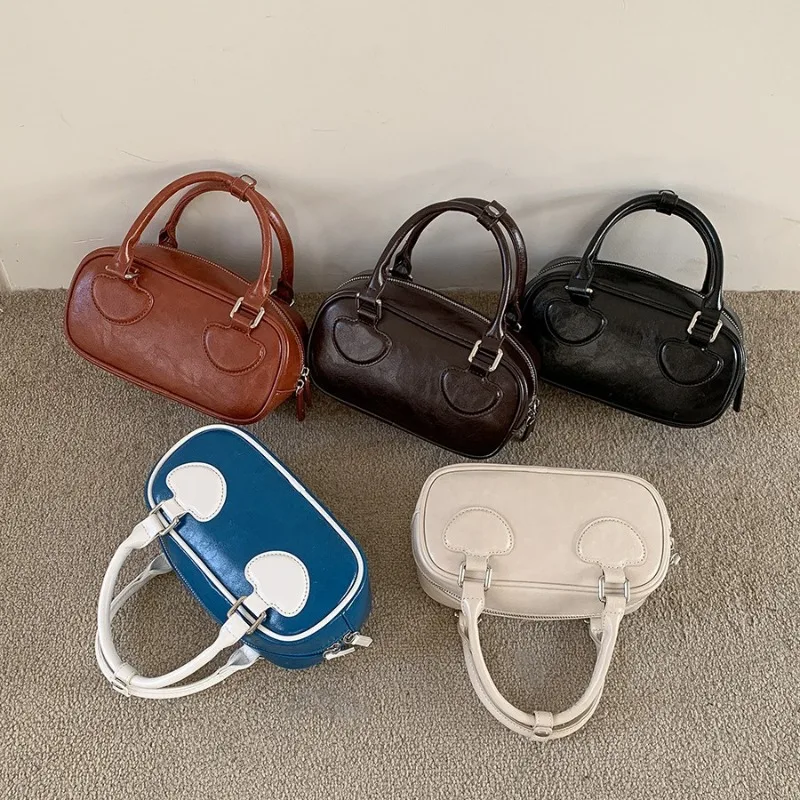 

Fashion Popular Korea All-match Vintage Women Handbag High End Luxury Glossy Multi-function Commuter Pack Constrast Color Bags
