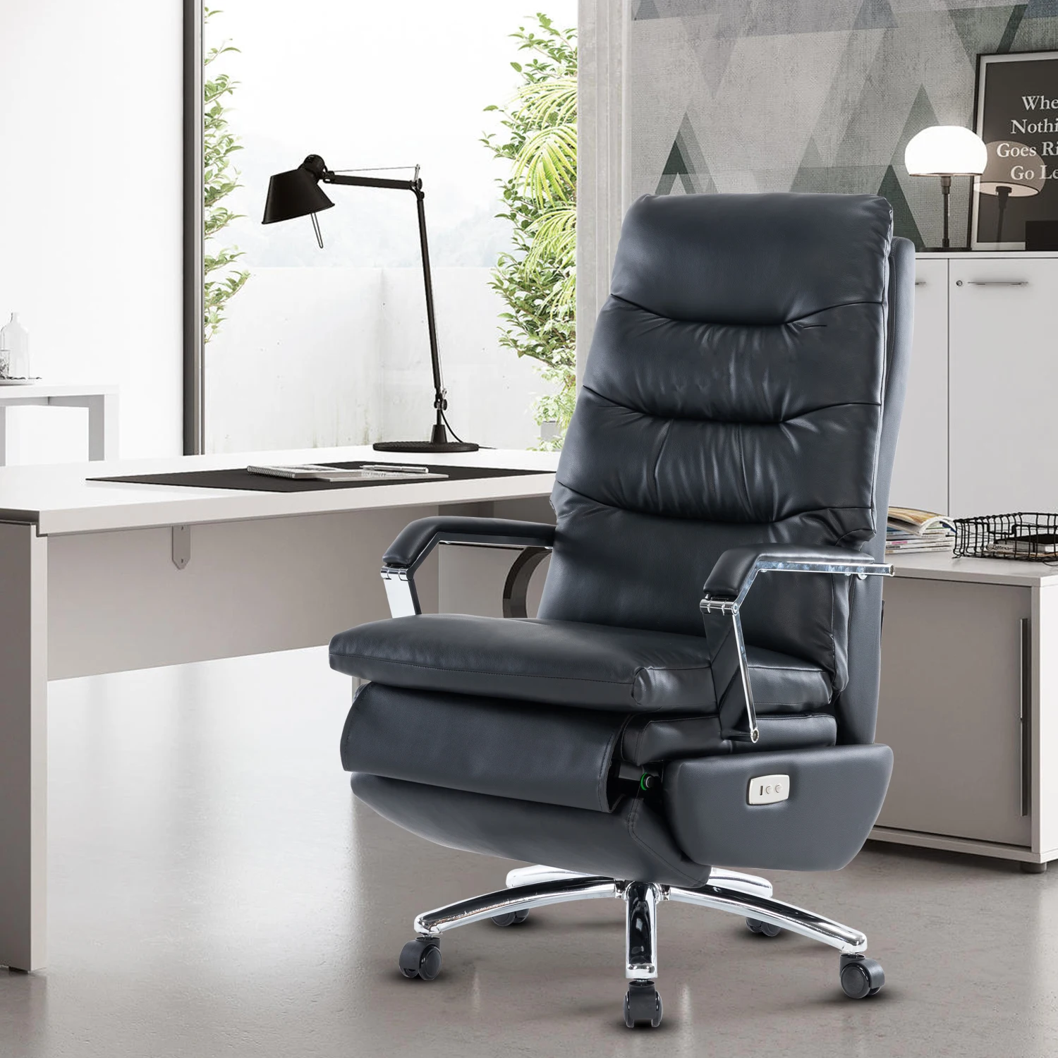 

Comfortable Reclining Power Office Chair with Footrest for Big and Tall Users - Heavy Duty Power Desk Chair with Auto-Linked Arm