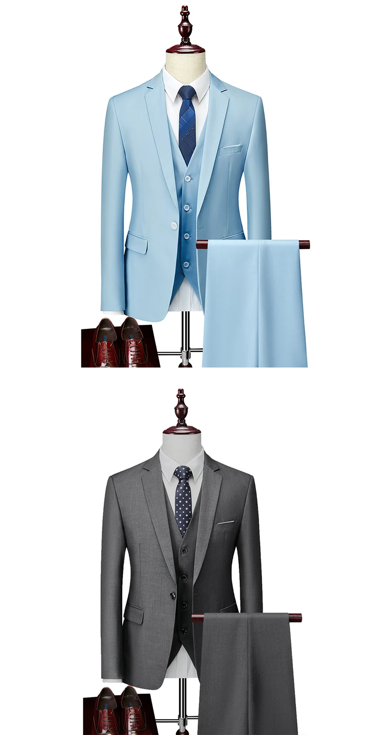 M-6XL 15 Colors ( Jacket+Vest+Pants ) Formal Business Office Men's Suits Groom Wedding Dress Party Dress Solid Color Suit 24 S37d8018607f94fea95d2544fa200a90aN