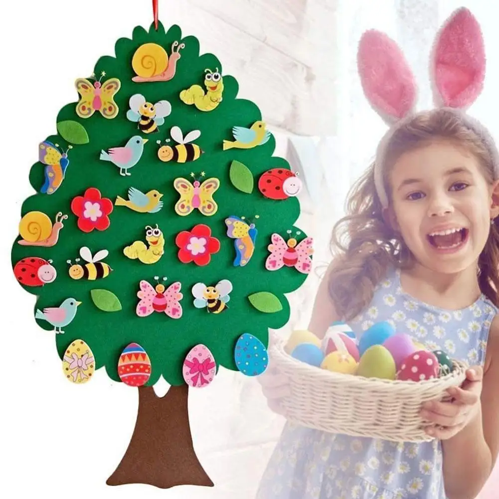 

Kids DIY Felt Tree Pendant Easter Brithday Gift Pendant Educational Toy Cartoon Wall Hanging Xmas For Children Xmas Tree
