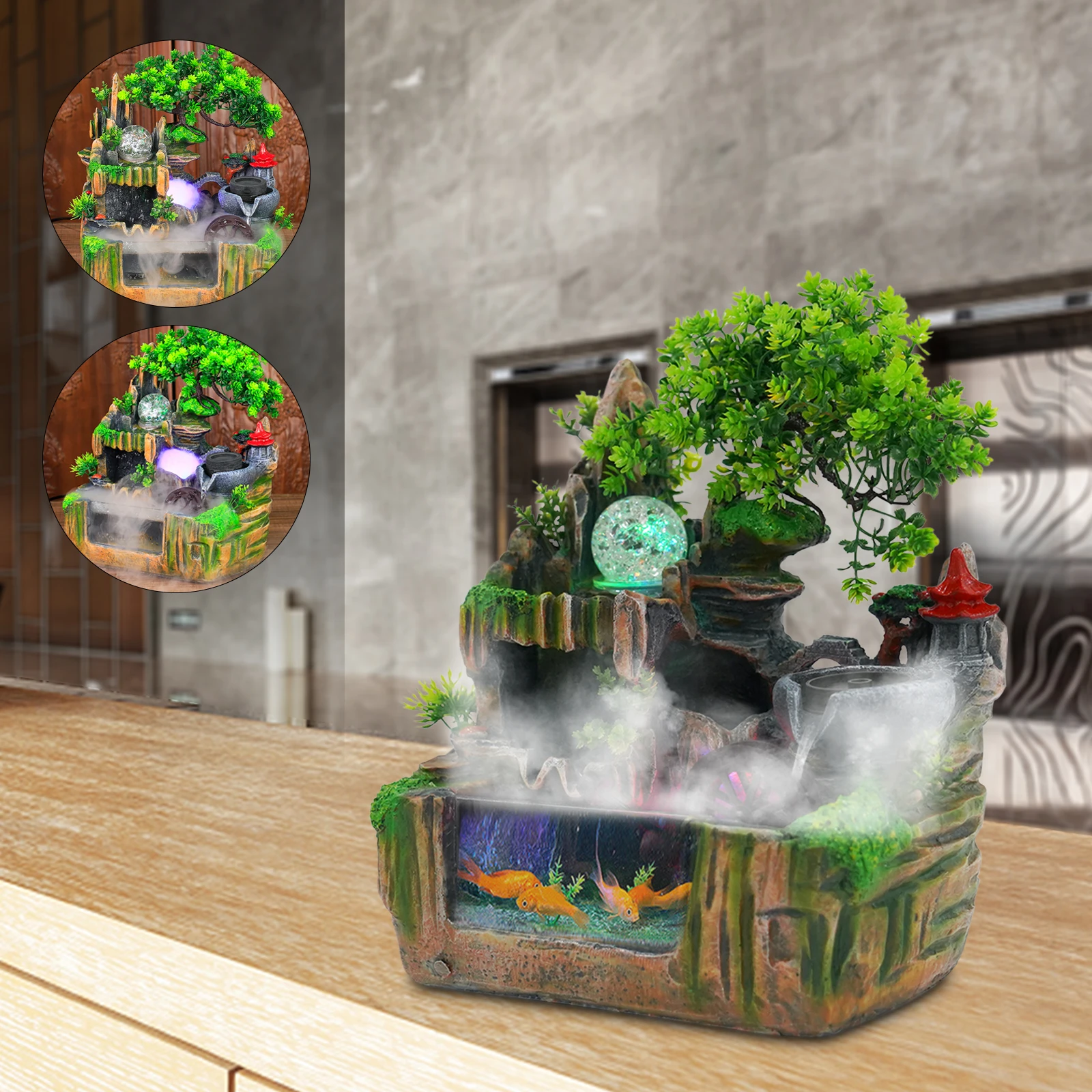 Rockery Fountain Small Rockery Water Fountain Indoor with LED Lamp Atomization Effect Suitable for Office Decoration Rockery Fountain Small Rockery Water Fountain Indoor with LED Lamp Atomization Effect Suitable for Office Decoration