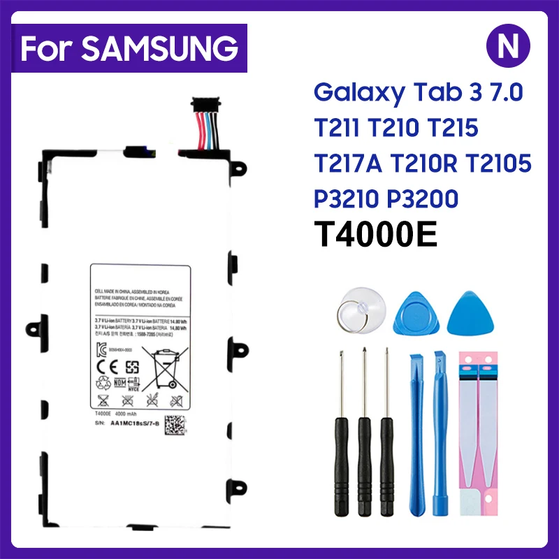 Новый высококачественный аккумулятор 4000 мАч T4000E, аккумулятор для Samsung Galaxy Tab3 7,0 T210 T211 T215 P3200 LT02 + Инструменты
Новый высококачественный аккумулятор 4000 мАч T4000E, аккумулятор для Samsung Galaxy Tab3 7,0 T210 T211 T215 P3200 LT02 + Инструменты