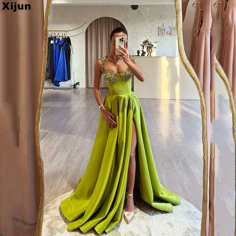Xijun A-Line Prom Dresses Green Off The Shoulder Side Split Crystal Evening Dress Formal Occasion Gown Vestidos De Fiesta
Xijun A-Line Prom Dresses Green Off The Shoulder Side Split Crystal Evening Dress Formal Occasion Gown Vestidos De Fiesta
