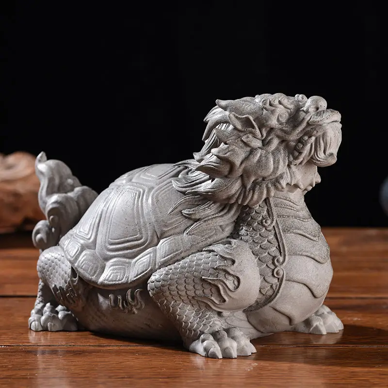 

Chinese style lucky dragon turtle landscaping decoration creative study desk auspicious animal basalt stone carving ornaments