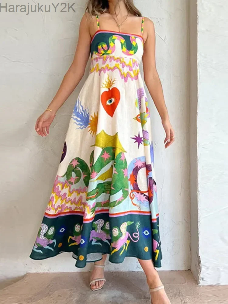 Vintage Print Spaghetti Strap Midi Dress For Ladies Sexy Off Shoulder Sleeveless Loose Dresses Women Fashion High Street Robes
Vintage Print Spaghetti Strap Midi Dress For Ladies Sexy Off Shoulder Sleeveless Loose Dresses Women Fashion High Street Robes