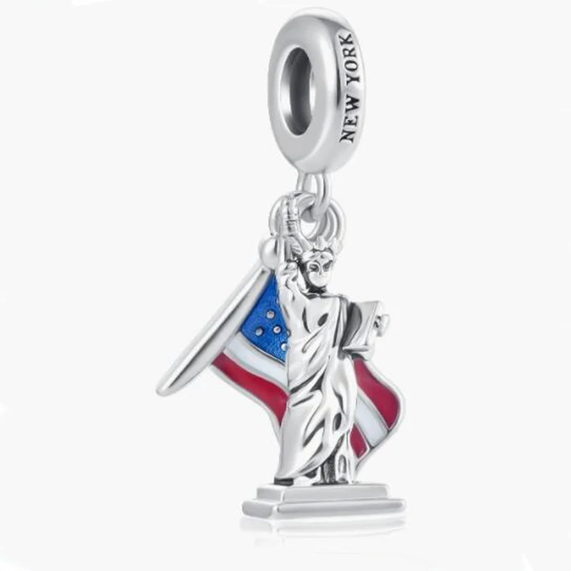 

New Vacation trip American Flag New York City Statue of Liberty Charm Beaded Fit Pandora bracelet women's holiday gift