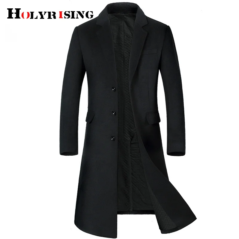 

HOLYRISING Men Long wool coat Thicken Men's trench cashmere High-quality Woolen Over Parka 19036-5