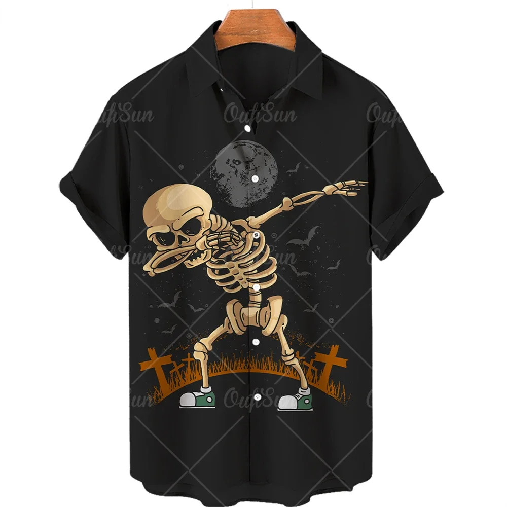 

Hawaiian Short Sleeved Shirts for Men and Women, Creepy Skeleton Print Short Sleeved Shirts, Stylish Casual Tops, 5XL Loose Brea