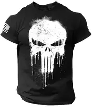 Men's T shirt for men 3D Print Military Patriotic Skull Dropped T Shirt Oversized Short-Sleeved Sportswear Men Clothing Top Tees
