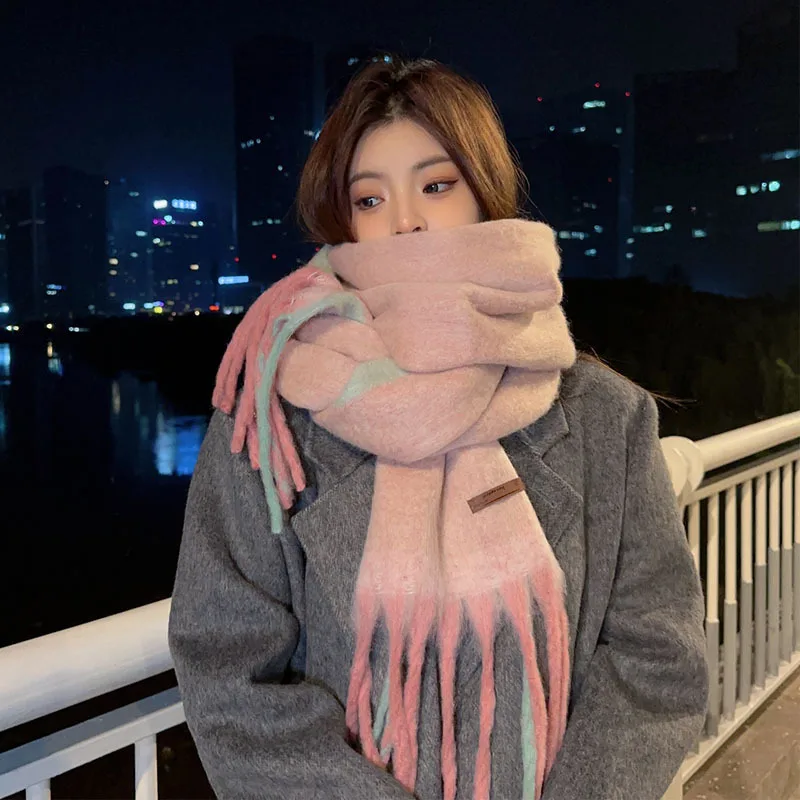 

2023Winter New Atmosphere Tassel Women's Thickened Warm ImitationCashmere Neck with Cold Resistant Long Style Wrapped with Shawl