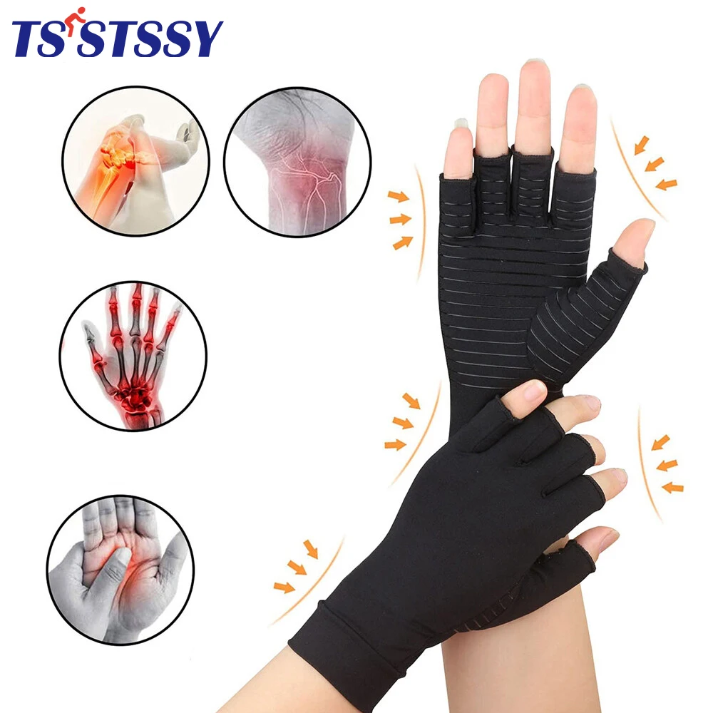 

1Pair Compression Arthritis Gloves Copper Infused Fingerless Glove for Carpal Tunnel, Tendonitis, Hand Pain, Computer Typing