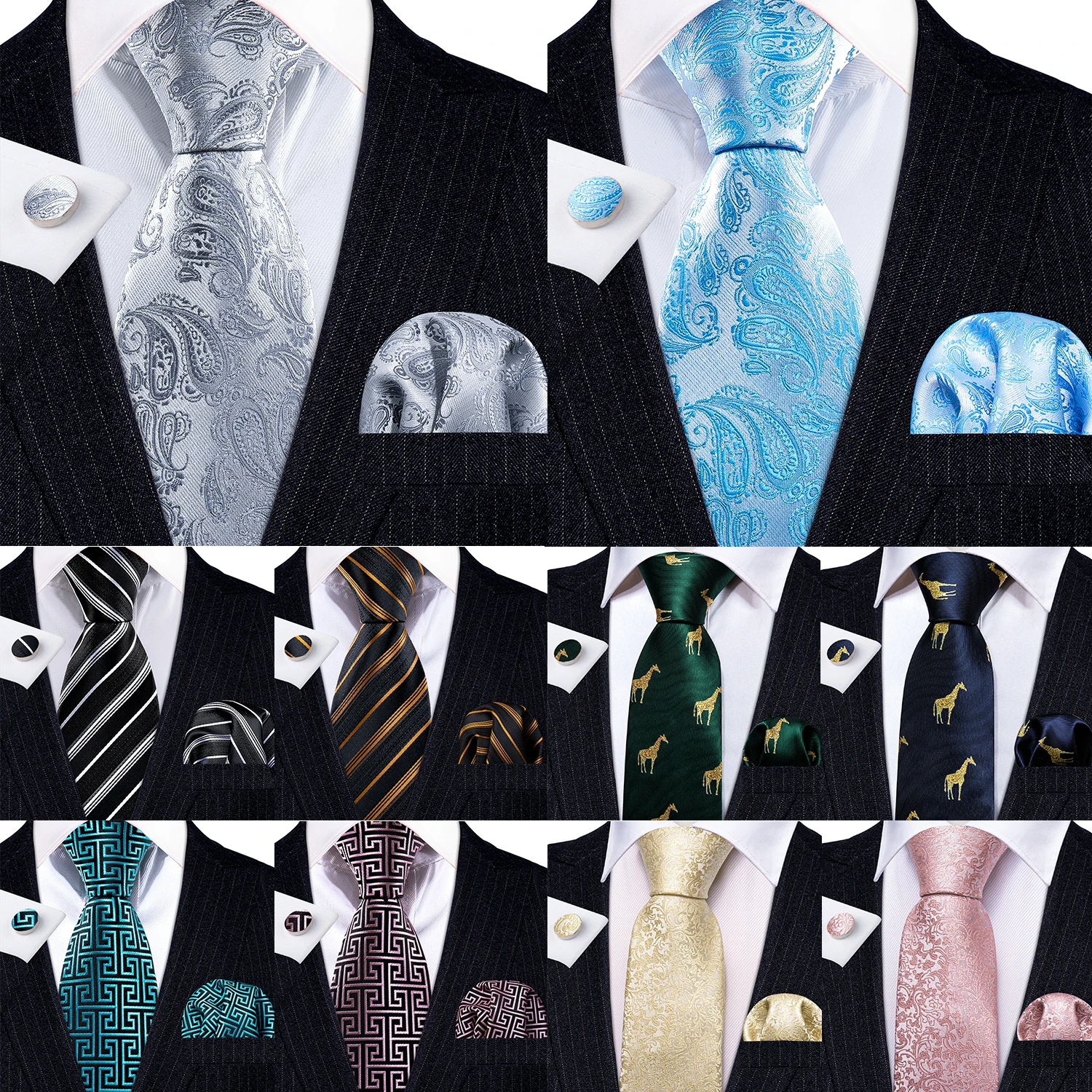 

Luxury Silk Mens Tie Hanky Cufflinks Set Jacquard Formal Casual Suit Neckties for Wedding Party Business Groomsman Barry Wang