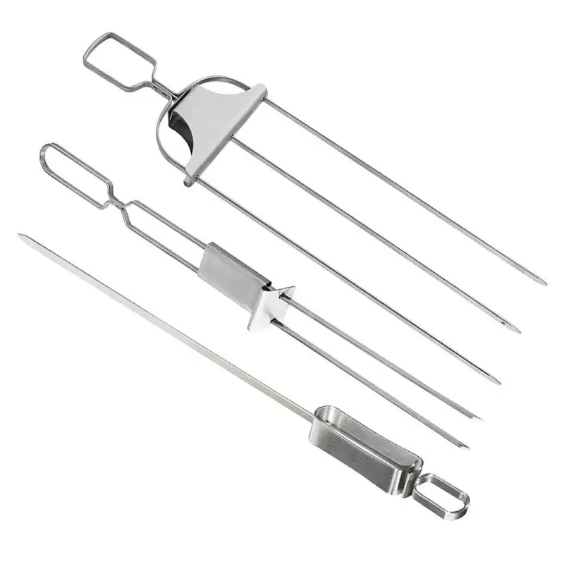 

Meat Fork With Pusher Stainless Steel Barbecue Grilling Skewers Portable Brazing Forks Kitchen Accessories For Cooking Roasting