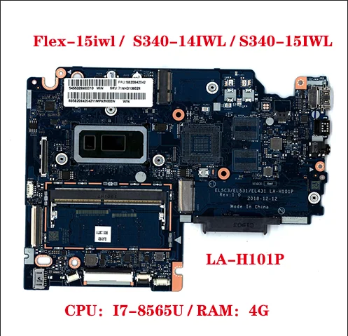 

For Lenovo IdeaPad Flex-15iwl S340-14IWL S340-15IWL Laptop Motherboard LA-H101P with CPU I7-8565U RAM 4G DDR4 100% Test Work