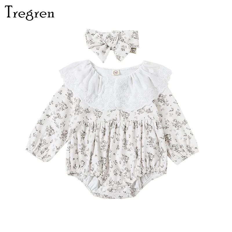 Tregren 0-12M Cute Baby Girl Romper Long Sleeve Doll Collar Floral Print Jumpsuit with Headband 2pcs Set Infant Bodysuit Clothes
Tregren 0-12M Cute Baby Girl Romper Long Sleeve Doll Collar Floral Print Jumpsuit with Headband 2pcs Set Infant Bodysuit Clothes
