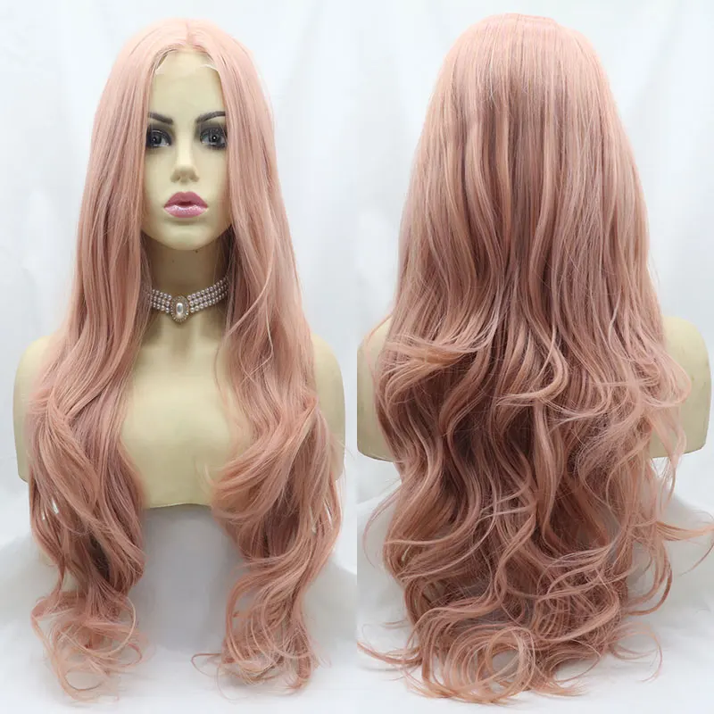 

Розовые натуральные волнистые синтетические 13X 4 парики на сетке спереди от bomshell, безклеевые высококачественные волосы из термостойкого волокна для женщин, для косплея