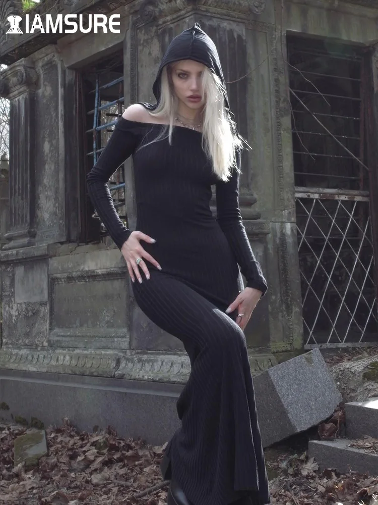 IAMSURE Elegant Fashion Gothic Hooded Trumpet Dress Slim Slash Neck Long Sleeve Maxi Dresses For Women 2023 Autumn Winter Ladies
IAMSURE Elegant Fashion Gothic Hooded Trumpet Dress Slim Slash Neck Long Sleeve Maxi Dresses For Women 2023 Autumn Winter Ladies