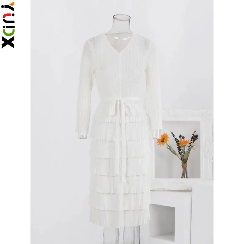 YUDX Miyake Elegant Solid Color Pleated Dress For Women V-neck Belt A-line Ruffles Dresses Fashion Party 2024 New Clothing
YUDX Miyake Elegant Solid Color Pleated Dress For Women V-neck Belt A-line Ruffles Dresses Fashion Party 2024 New Clothing